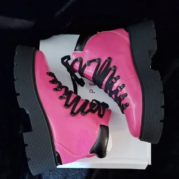 Katy Perry Collections Women's Vibrant Pink Lace-Up Boots - Picture 5 of 6